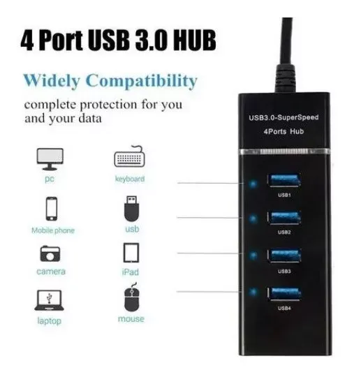 Hub Usb 3.0 De 4 Puertos De Alta Velocidad 5 Gbps Compacto