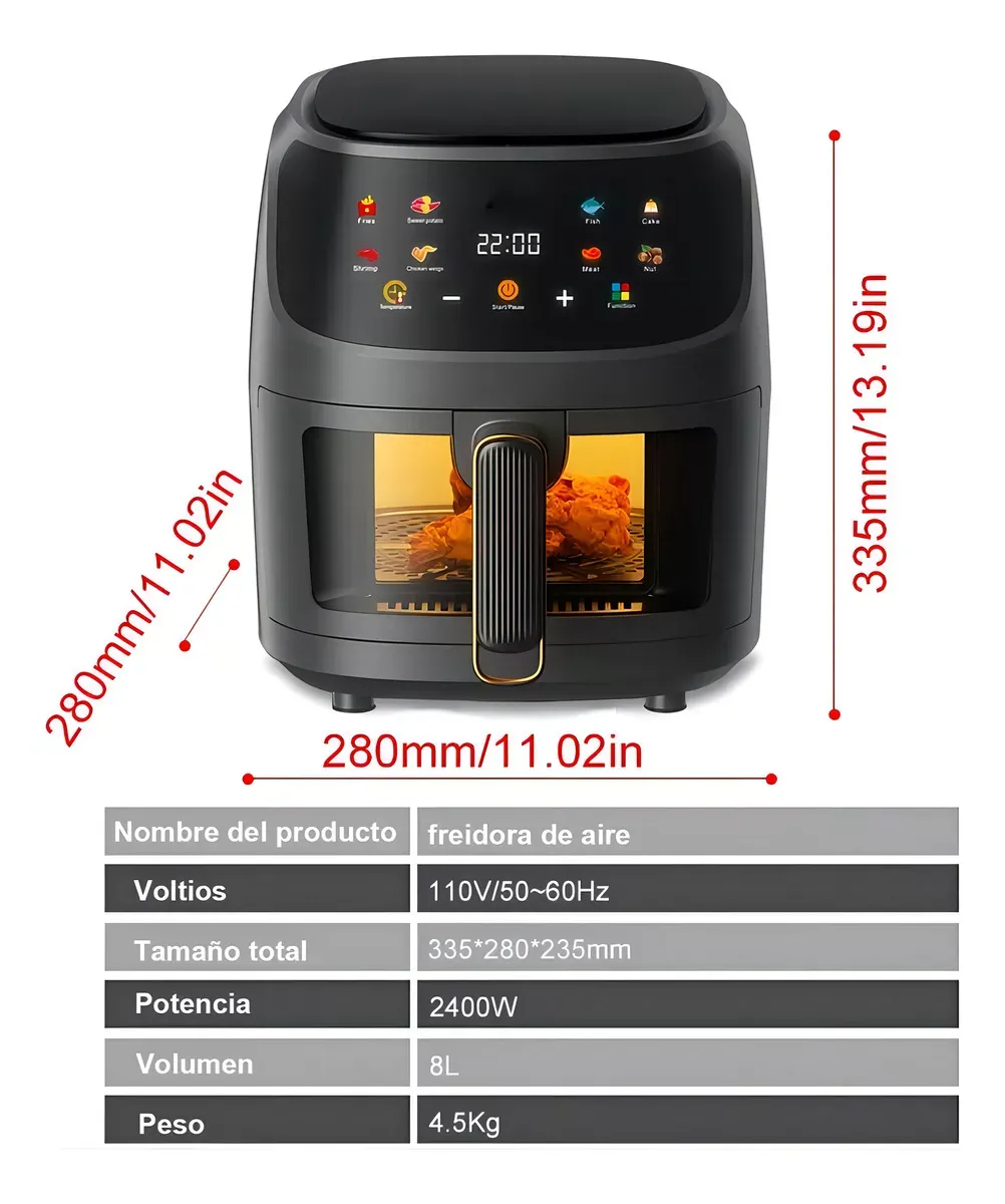 Freidora De Aire Sin Aceite 8 Litros Digital