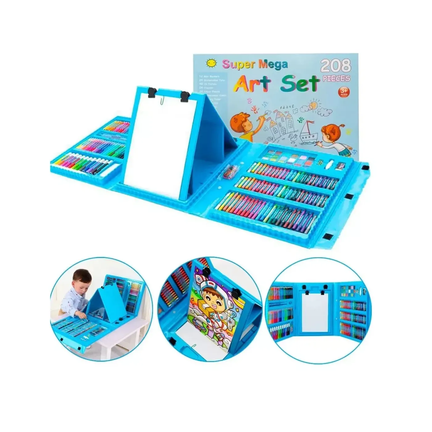 Set Arte Maleta X208 Piezas Caballete Crayon Acuarela Plumon