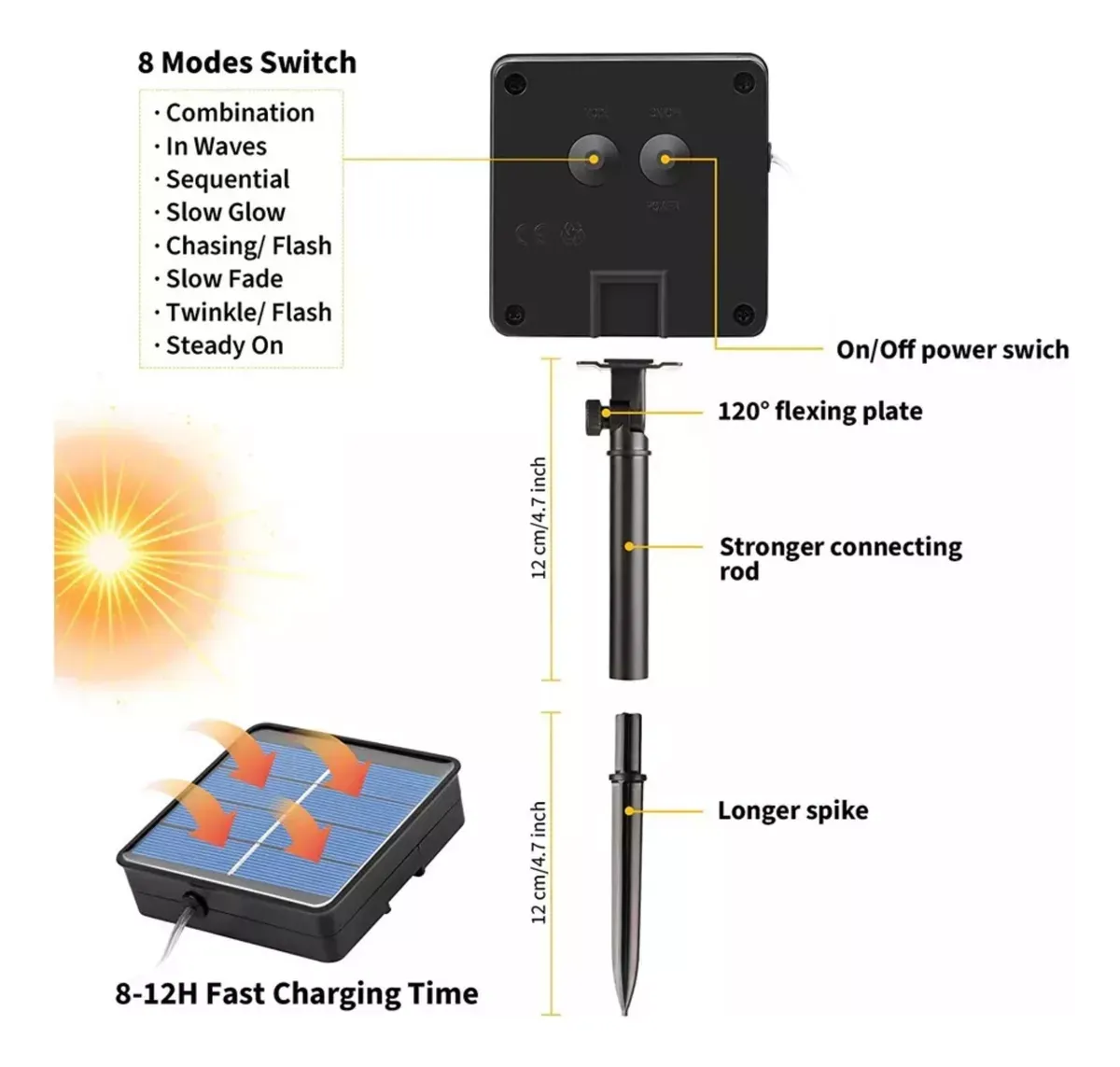 Guirnalda De Luces 8 Modos Impermeable Luces Solares Exterior