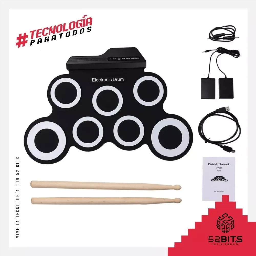 Bateria Electronica Plegable Niños Set 7 Paneles 2 Pedales