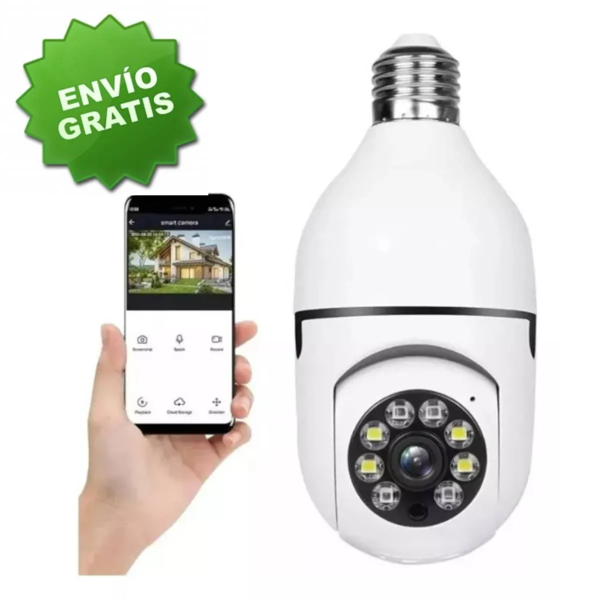 Cámara Ip Rotica Tipo Bombillo Wifi 360º Panoramica Nocturna Envío Gratis