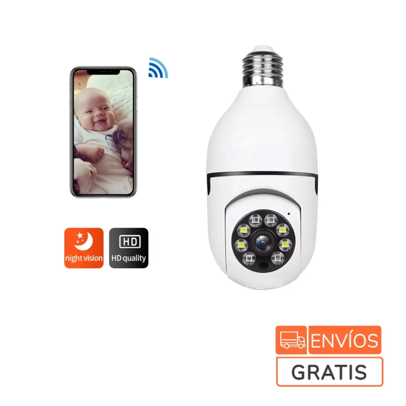 Camara Ip De Seguridad Ampolleta Motorizada 360° E27 Socket ENVIO GRATIS