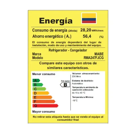 Nevera Mabe No Frost Congelador Superior 230 Lts RMA247FJCG Grafito