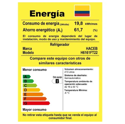 Nevera HACEB Frost Una Puerta 213 Lts N220 Dispensador de agua Titanio