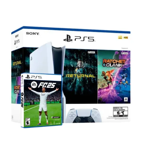 Consola PS5 Disco 1TB + 3 juegos físicos: Ratchet & Clank + Returnal + FIFA2025 + 1 control inalámbrico