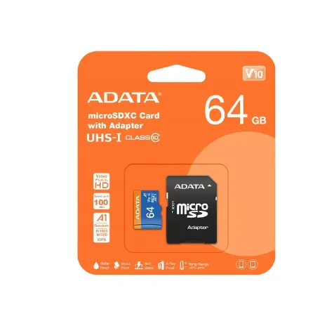 Memoria Micro SD ADATA 64GB + Adaptador Clase 10 V10 A1