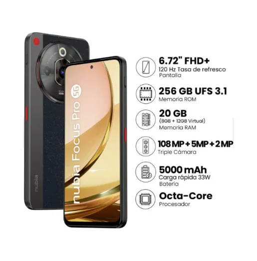 Celular ZTE Nubia Focus Pro Black 5G 8GB 256GB + Obsequio Lentes Zoom Óptico Pro