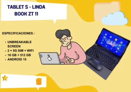 Tablet S-LINDA Book ZTE11 Ultra Pro 16GB 512GB + Forro, Teclado y Mouse 5G