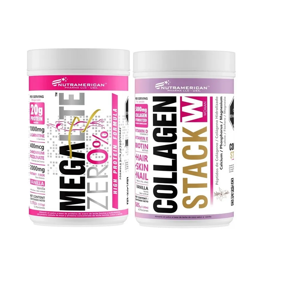 Combo proteina Megalite Zero % 1.17 lb + Colágeno Collagen Stack 585 g.