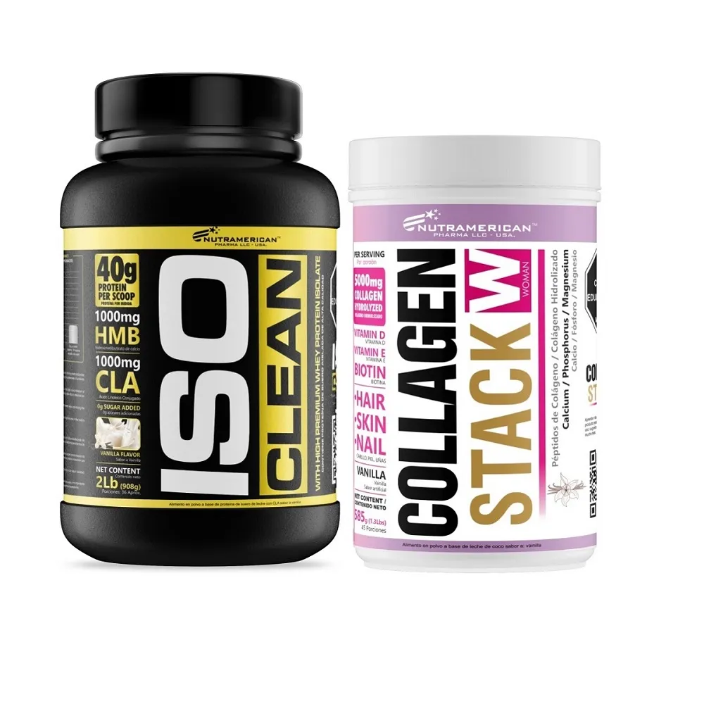 Combo proteina Iso Clean 2 lb + Colágeno Collagen Stack 585 g.