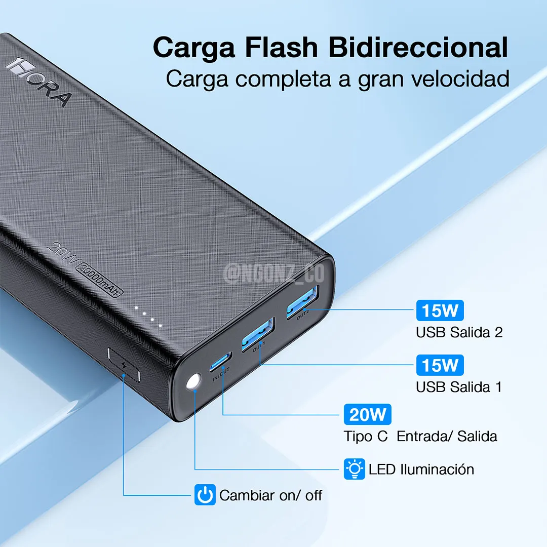 Power Bank Bateria Portatil 20000mah 1Hora Original