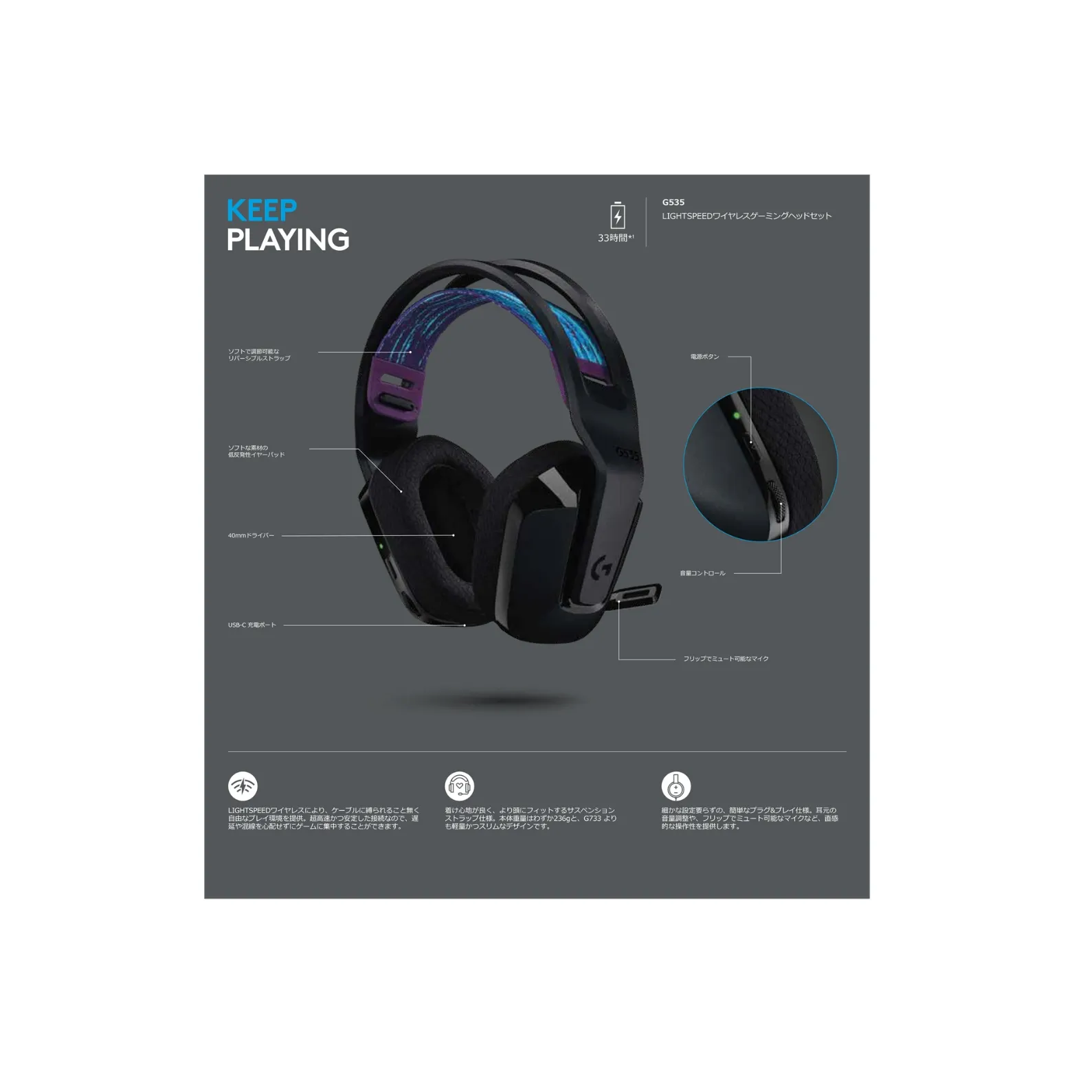 Audifonos Diadema Gaming Logitech G535 Negro Inalambrica