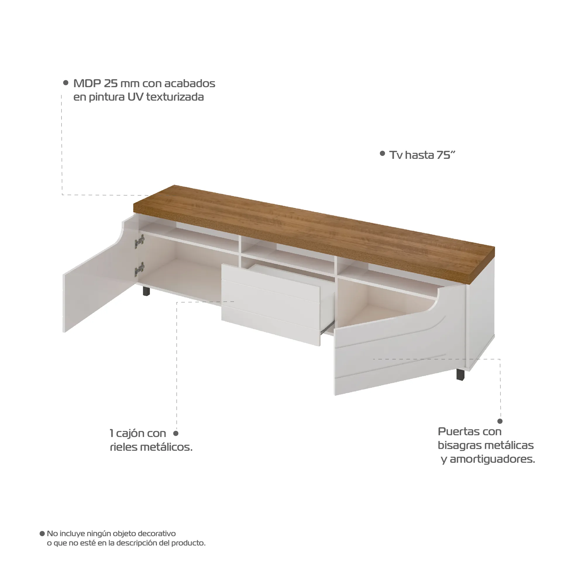 Mueble TV 75" Mercury Color Pino Y Off White