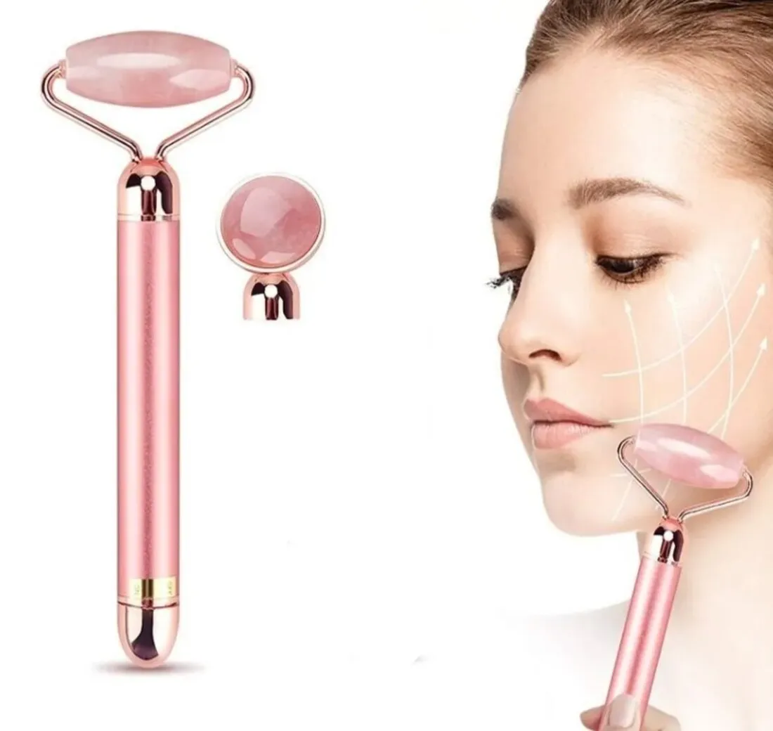 Masajeador Facial Vibrador Rodillo Cuarzo 2 En 1 Antiedad