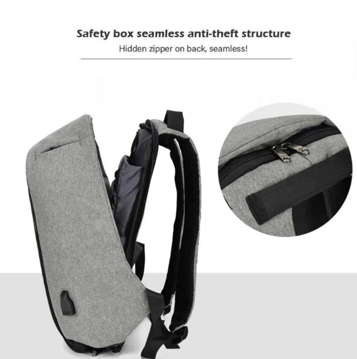 Maleta Antirrobo Mochila Morral Anti Robo Con Cable USB  - Color Gris