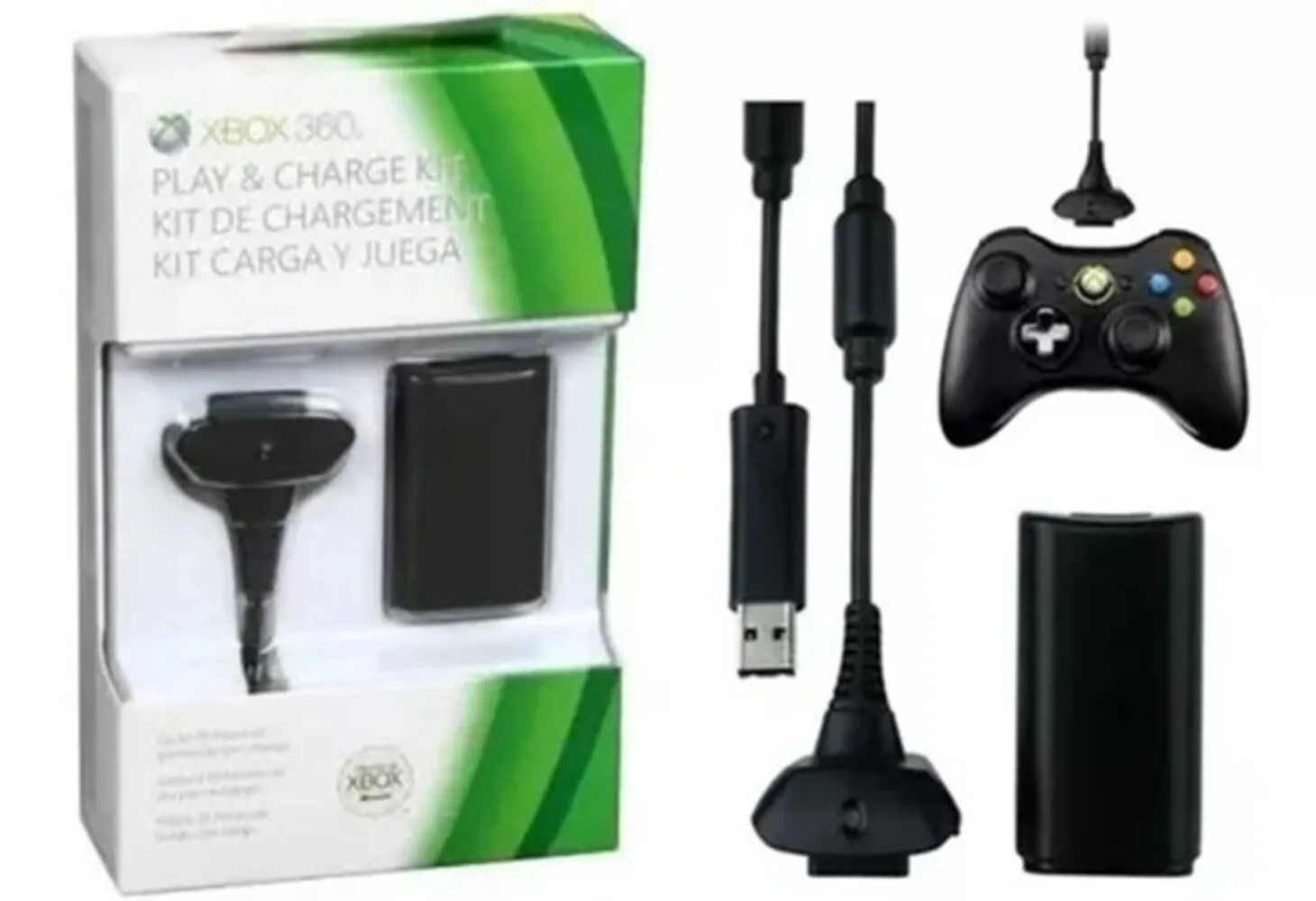 Kit Carga Y Juega Para Control Xbox 360 Pila Bateria Y Cable