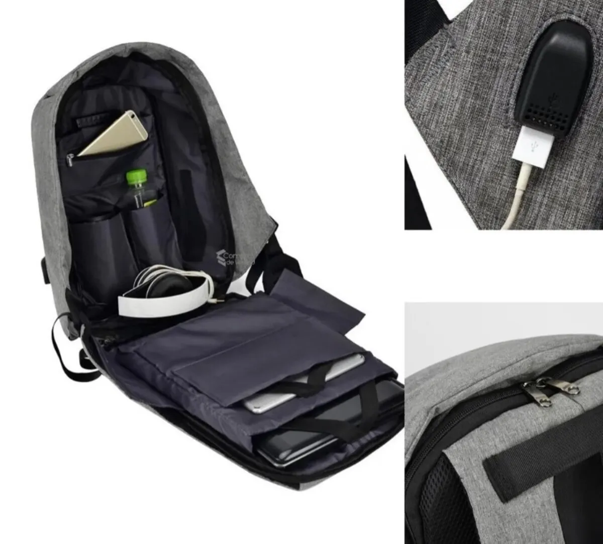 Maleta Antirrobo Mochila Morral Anti Robo Con Cable USB Color Gris Luegopago