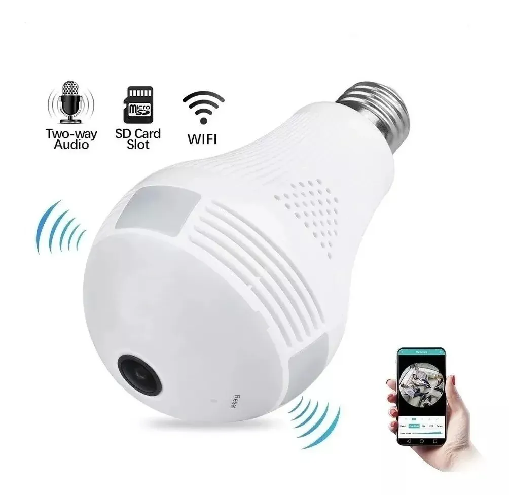 Cámara Bombillo Wifi Seguridad 360º Discreta Hd 720p Ojo Pez