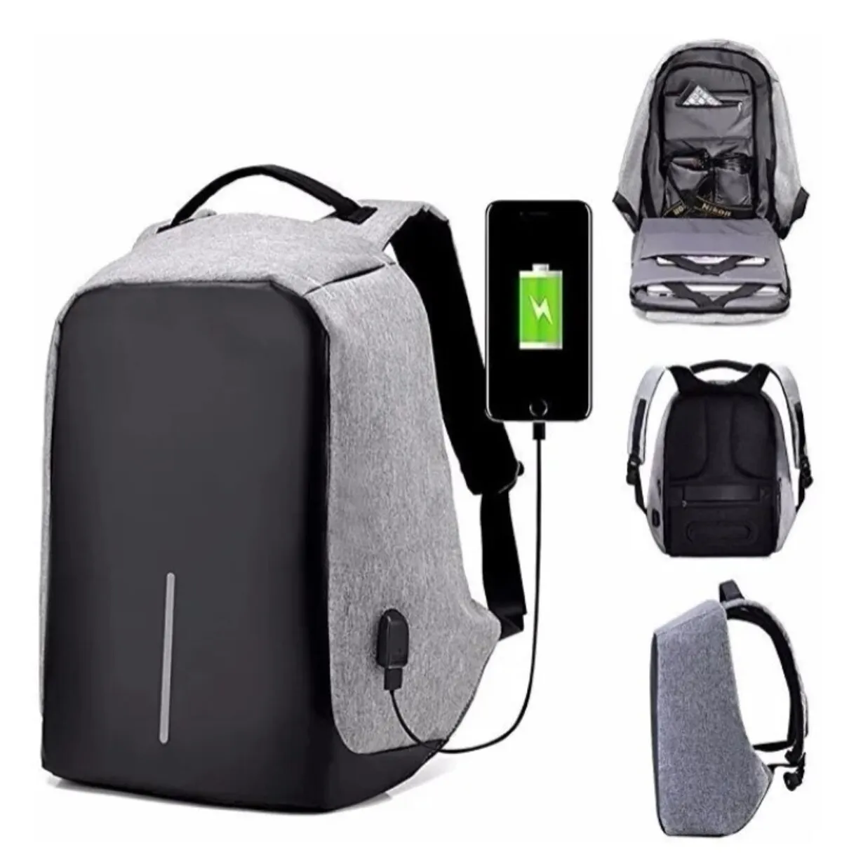 Maleta Antirrobo Mochila Morral Anti Robo Con Cable USB  - Color Gris