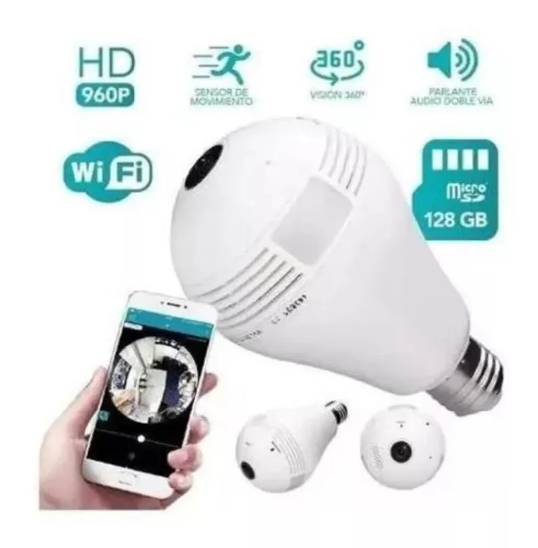 Cámara Bombillo Wifi Seguridad 360º Discreta Hd 720p Ojo Pez