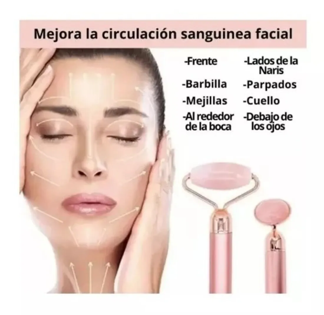 Masajeador Facial Vibrador Rodillo Cuarzo 2 En 1 Antiedad