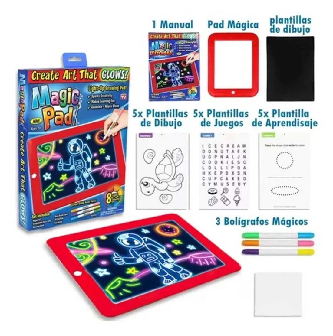 Tableta Magica Magic Pad Roja Dibujo Juguete Didáctico Tablet