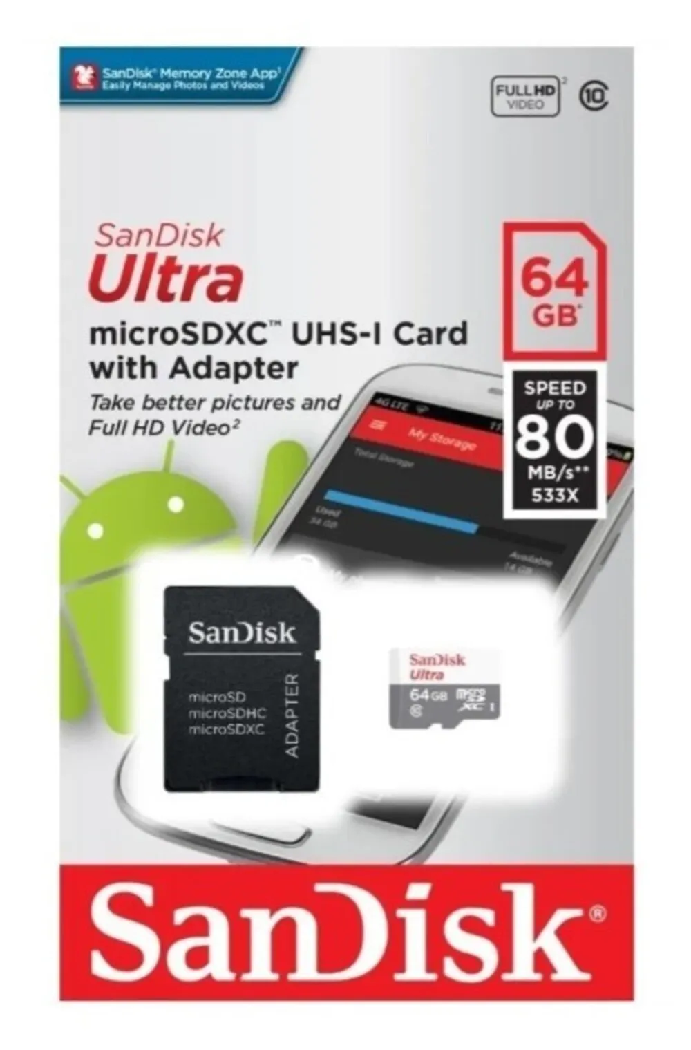 Tarjeta de Memoria Micro SD SanDisk 64GB Ultra Con Adaptador