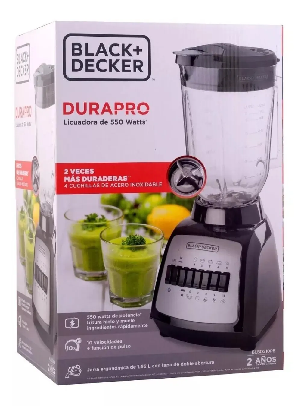 Licuadora Black+Decker Durapro BLBD210G 1.24 L negra con vaso de vidrio 120V