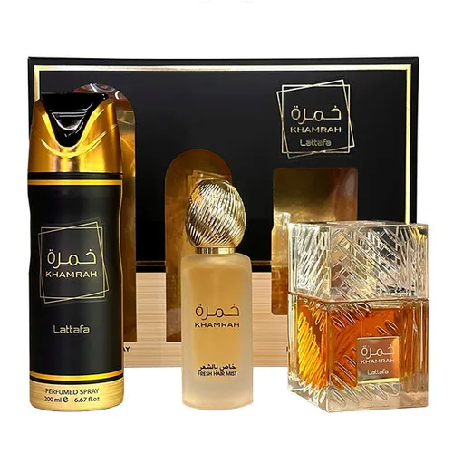 Perfume Arabe Lattafa Estuche Khamrah Negra 3 Piezas Eau de Parfum Original 