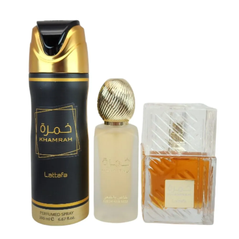 Perfume Arabe Lattafa Estuche Khamrah Negra 3 Piezas Eau de Parfum Original 