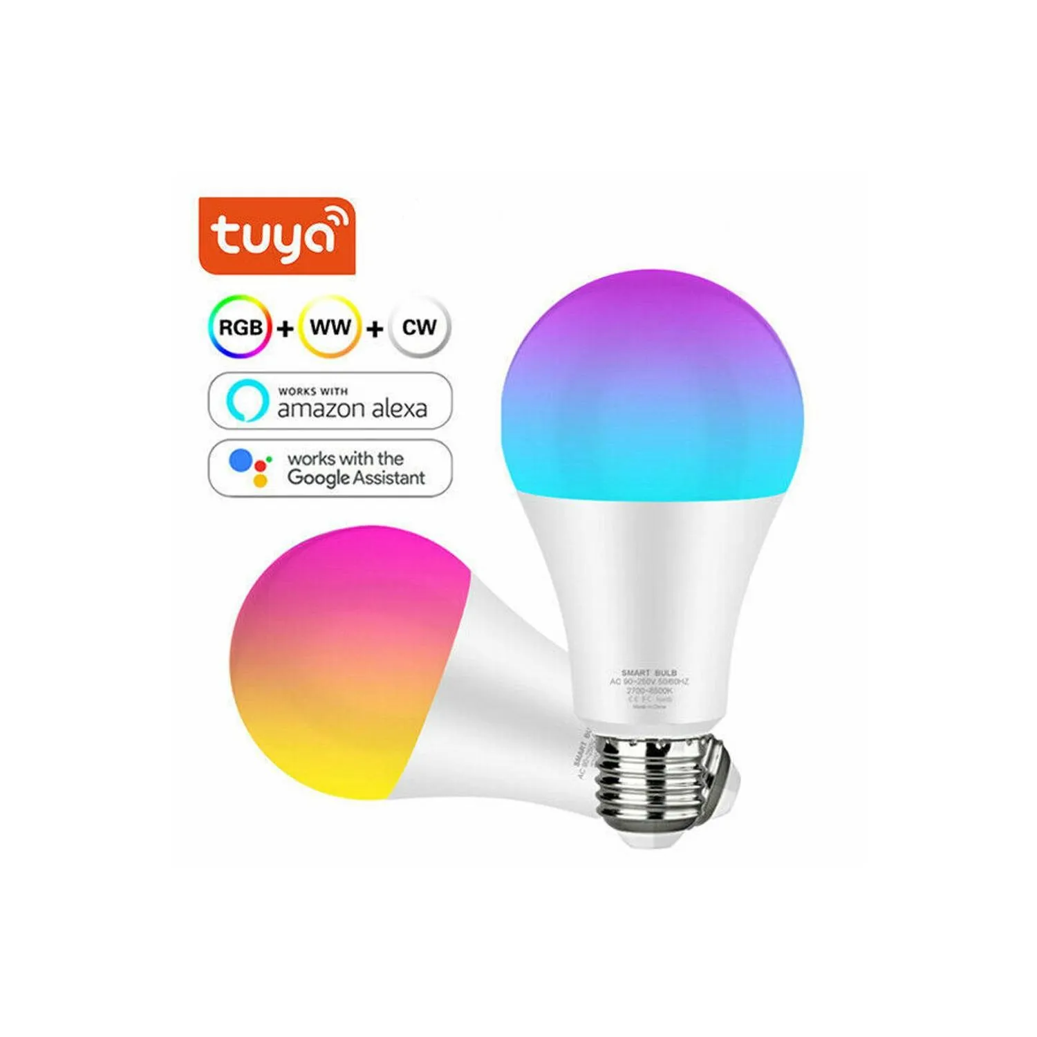 Bombillo Inteligente Compatible Alexa Google Wifi Control Luz RGB E27-Wifi