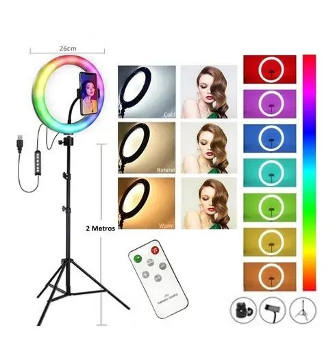 Aro De Luz Rgb Led 26 Cm Selfie + Trípode 