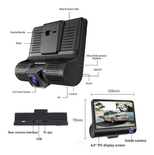 Cámara Para Carro Dvr 3 en 1 Full Hd 1080p Dual Cam Dvr Car Dvr-3en1