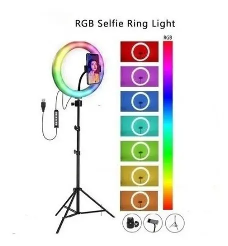 Aro De Luz Multicolor Rgb 33cm Soporte Celular + Trípode