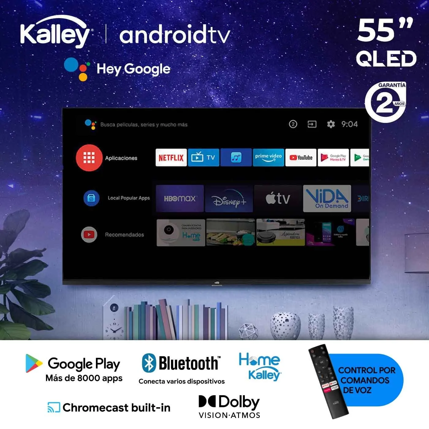 Televisor TV KALLEY 55 Pulgadas 139 Cm K-ATV55UHDQW 4K-UHD QLED Smart TV Android