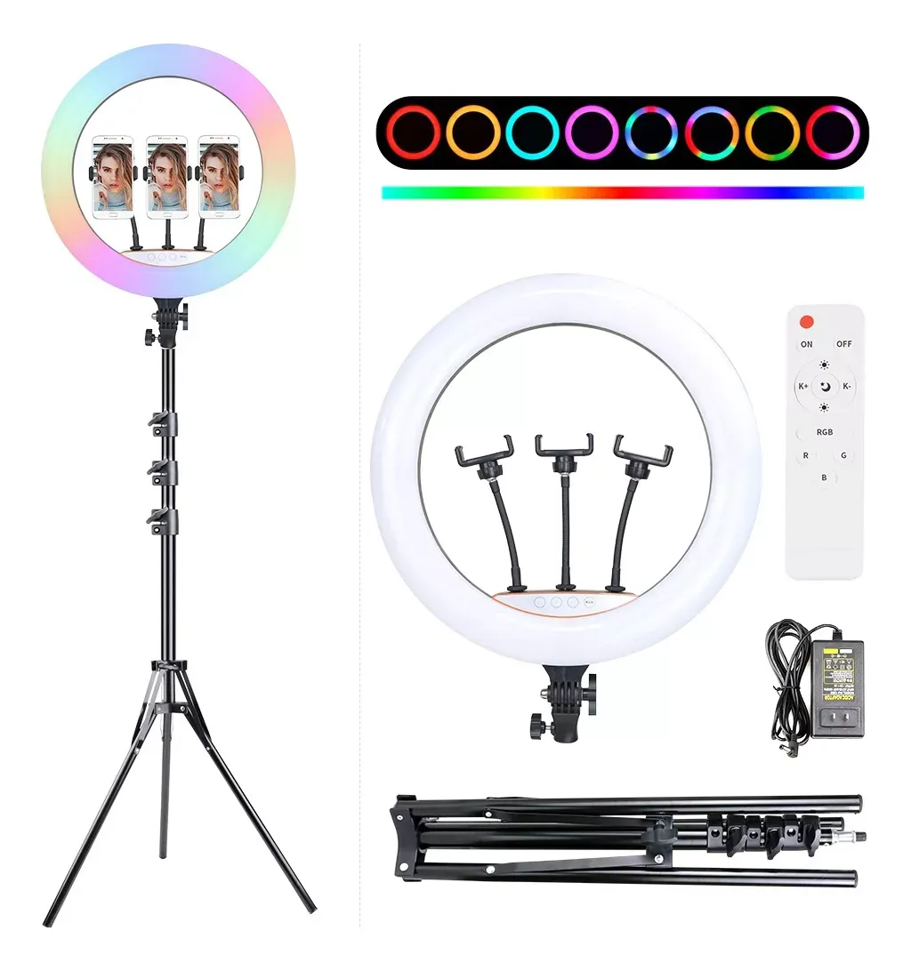 Aro De Luz Led Rgb Colores Aro36cm Incluye Trípode 2.1m