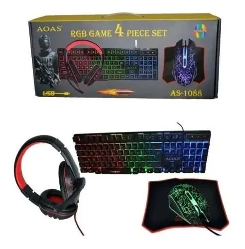 Combo Gamer Teclado Mouse 7 Botones Diadema, Padmouse As1088