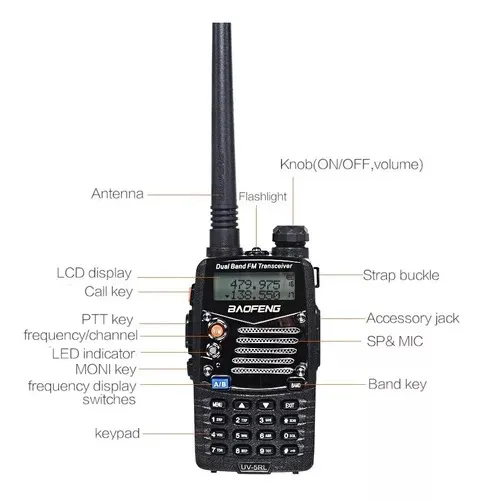 Radio Baofeng Doble Frecuencia Vhf Uhf Fm Linterna Audífonos (Huge) Ref: Uv-5rl