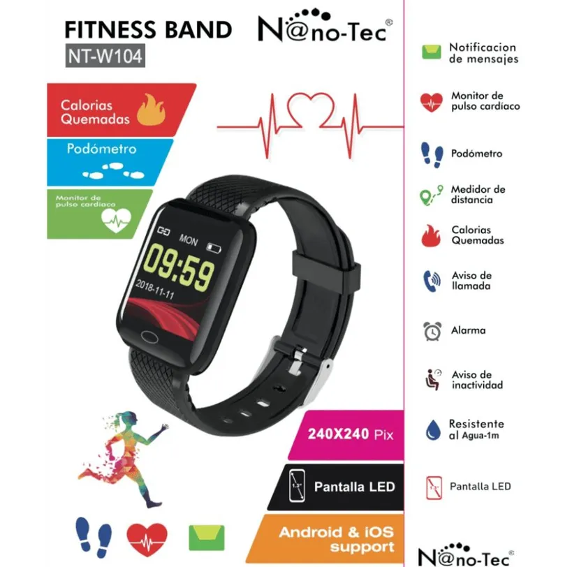 Reloj Inteligente Smart Band Nanotec NT-W104 Deportivo Alarma