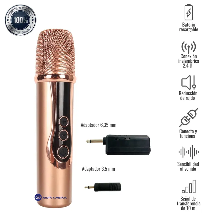 Micrófono Karaoke Inalámbrico Receptor Universal Recargable