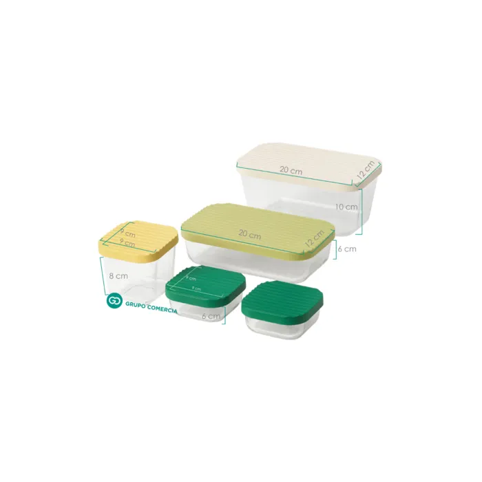 Set X5 Refractarias Vidrio Contenedor Alimentos Organizador