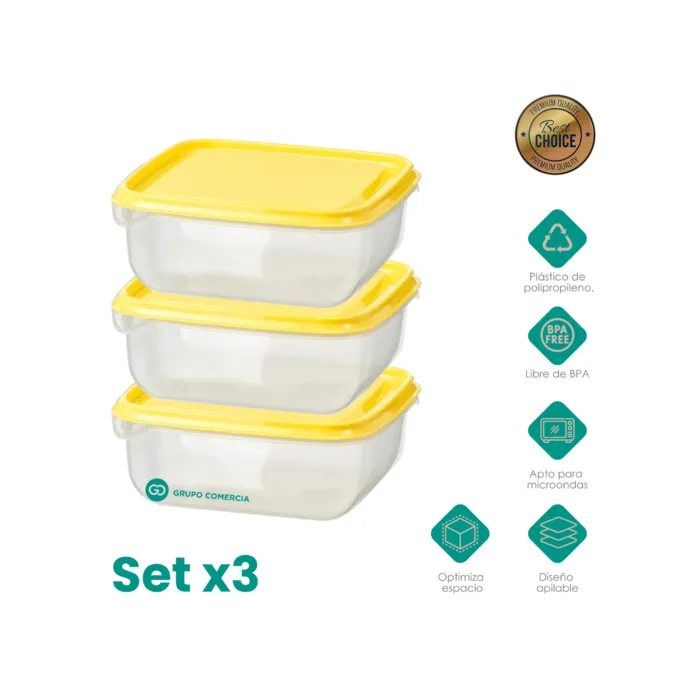 Set X3 Tupper Porta Comidas 600ml Libre Bpa Multifuncion