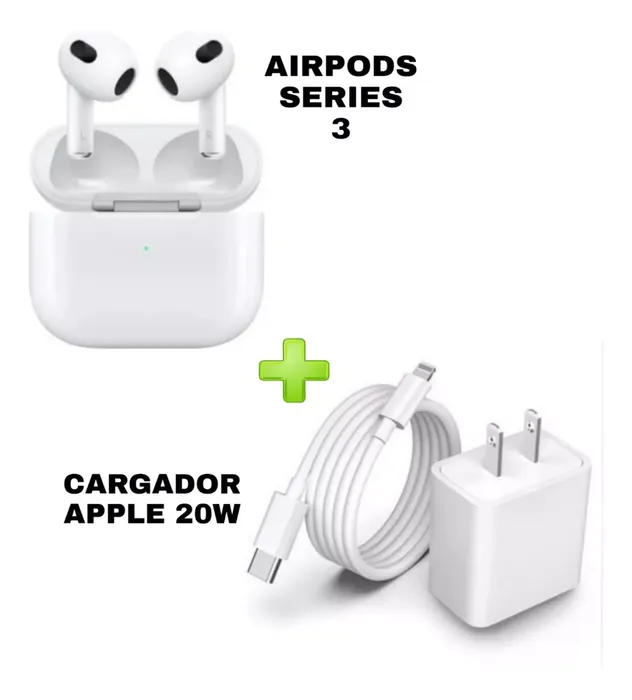 Combo Air Pods Series 3 + Cargador De 20w Para IPhone Carga Rápida