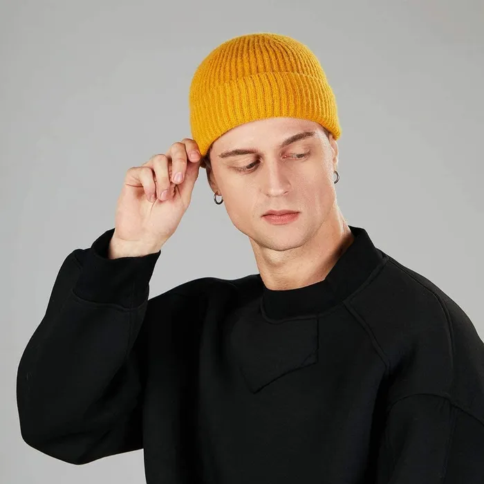 Gorro Gorros Para Hombre Y Mujer Termico Tejido Estilo Moda Mostaza