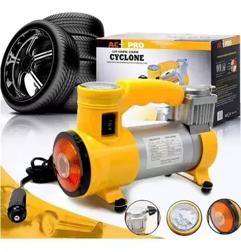 Compresor De Aire Automático Para Inflar Llantas De Carro Color Amarillo 12V