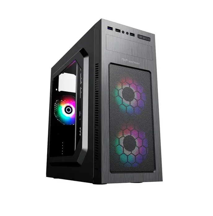 Chasis Gamer Wattana Heksagon Wa-Ch-5911 Negro + Fuente 250w + Dos Ventiladores Rainbow