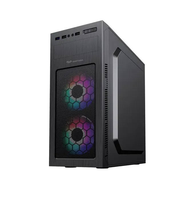 Chasis Gamer Wattana Heksagon Wa-Ch-5911 Negro + Fuente 250w + Dos Ventiladores Rainbow