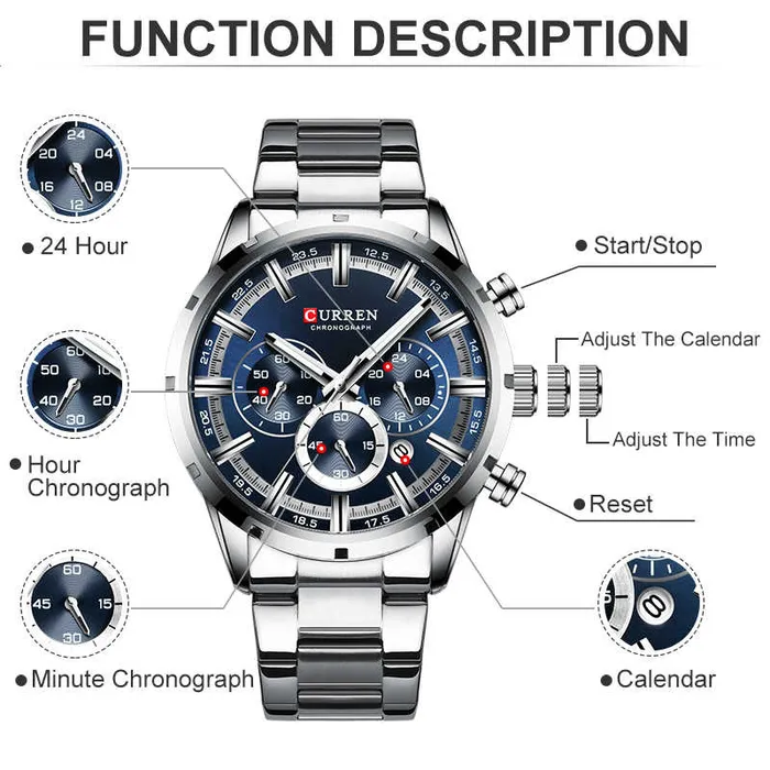 Reloj Curren 8355 Original Para Caballero (Plateado Con Fondo Azul)