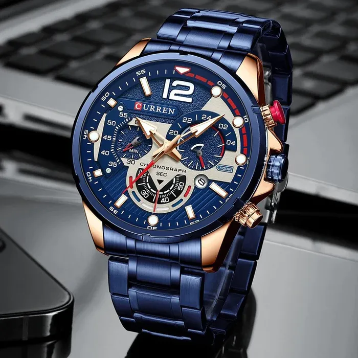 Reloj Curren 8395 Original Para Caballero (Azul Con Dorado)